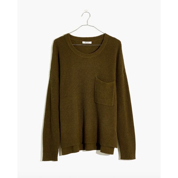 Madewell Thompson Pocket Pullover Sweater Olive Green Pullover Ribbed Women's XS - Picture 14 of 14